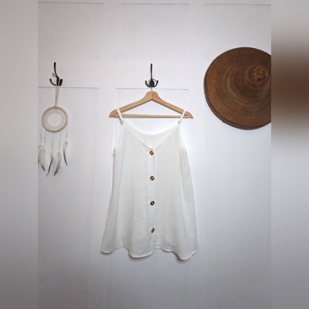 Women's white sheer tank top  - XL Buttons - Picture 2 of 11